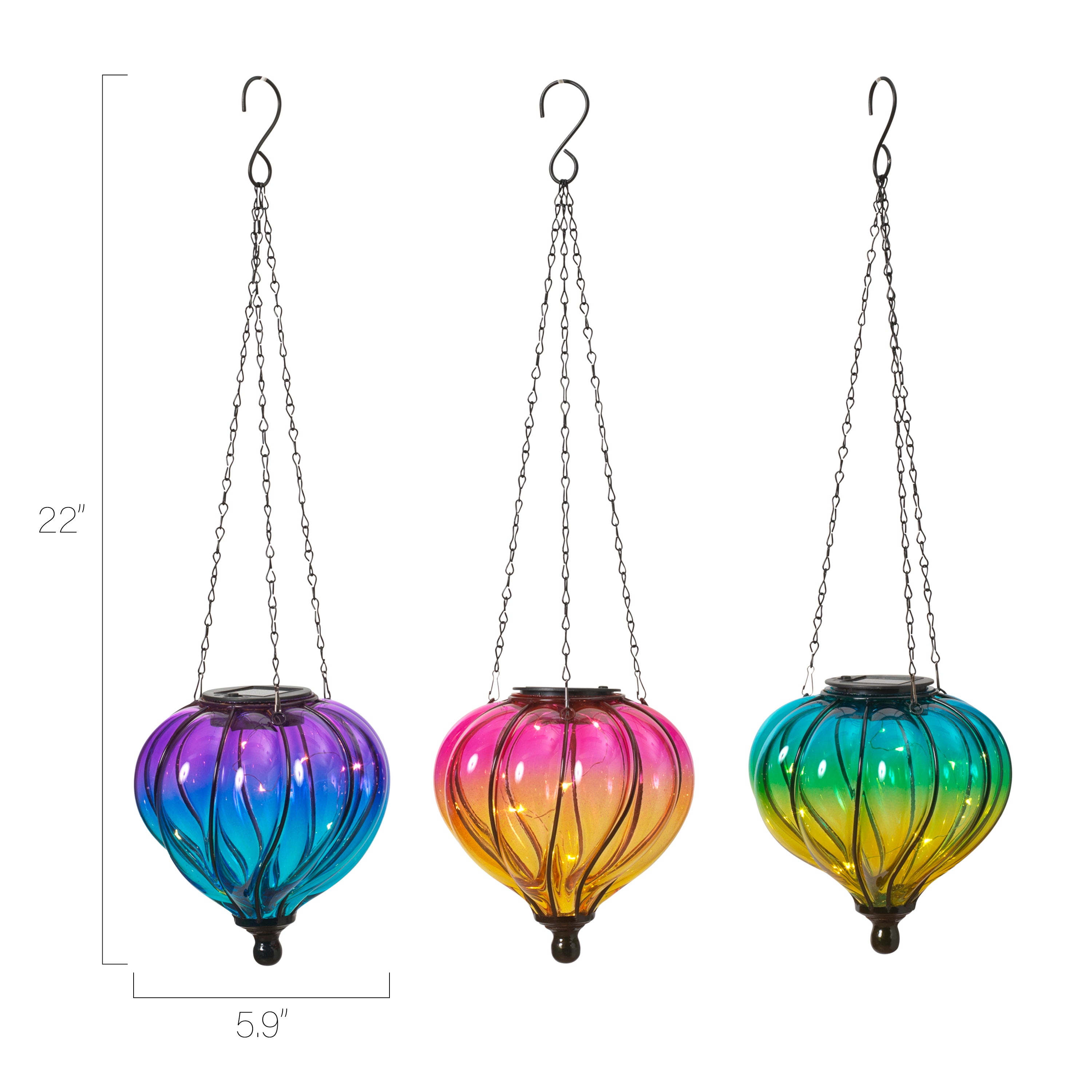 5.9 in Solar Lit Hand Blown Glass Luminary, set of 3